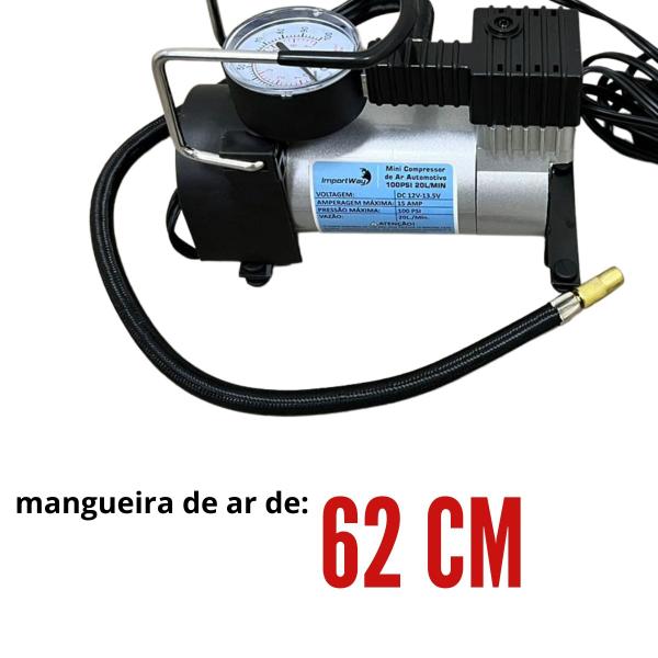 Imagem de Mini Compressor De Ar Carro Portátil 12v 100psi Boias Bike Motos 3 ponteiras