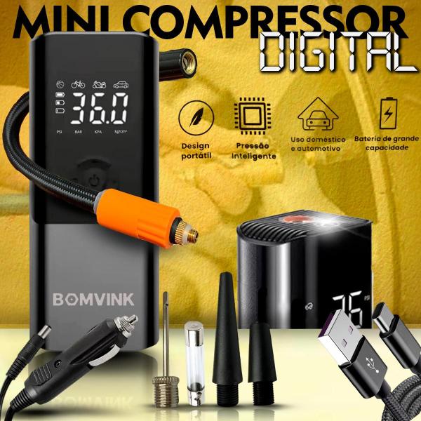 Imagem de Mini Compressor De Ar Digital Portátil Recarregável Usb Bicos Multifuncional