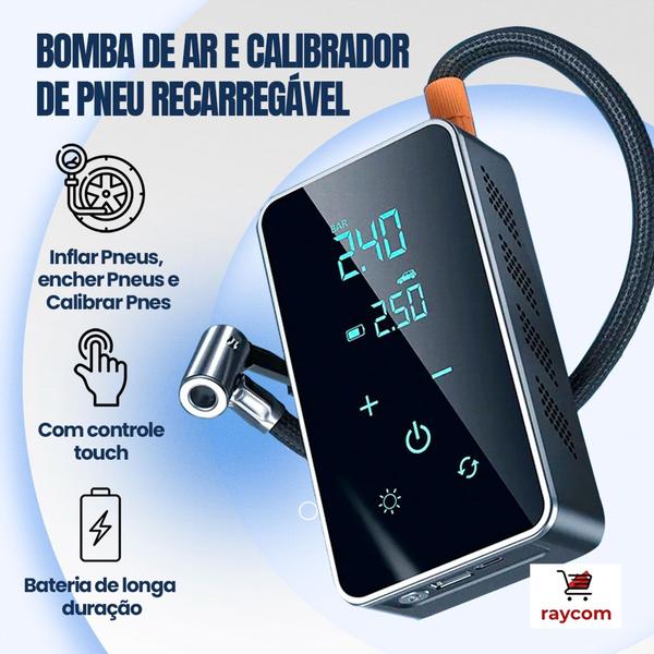 Imagem de Mini Compressor de Ar Portatil Bomba De Ar Calibrador Elétrico Carro Bike Digital USB Pneu