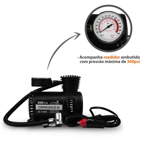 Imagem de Mini Compressor De Ar Portátil Para Encher Pneu 300psi 12v 20L/min Carro Moto Importway