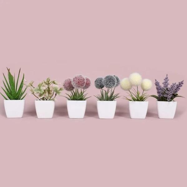 Imagem de Mini Conjunto De 6 Plantas Artificiais Em Verde, Vegetação Decorativa Em Vaso Para Casa