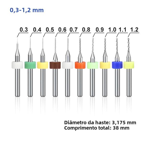 Imagem de Mini Conjunto De Brocas Cnc Pcb, 10 Peças 0.1-1.2mm, Broca De Pistola De Carboneto, Haste De 1/8