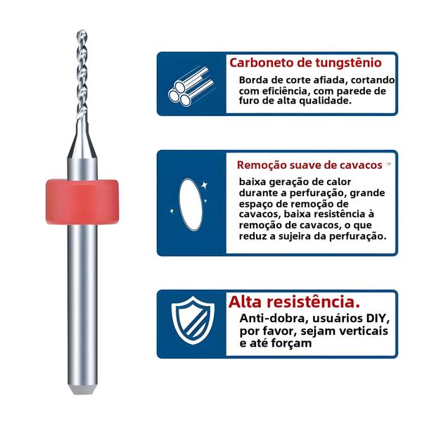 Imagem de Mini Conjunto De Brocas Cnc Pcb, 10 Peças 0.1-1.2mm, Broca De Pistola De Carboneto, Haste De 1/8