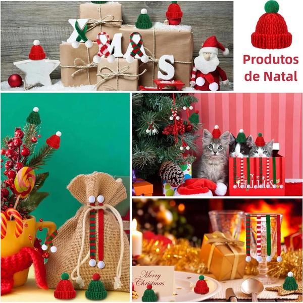 Imagem de Mini Conjunto de Chapéu e Lenço de Papai Noel - 10 a 20 Peças - Para Gatos, Coelhos e Bonecas