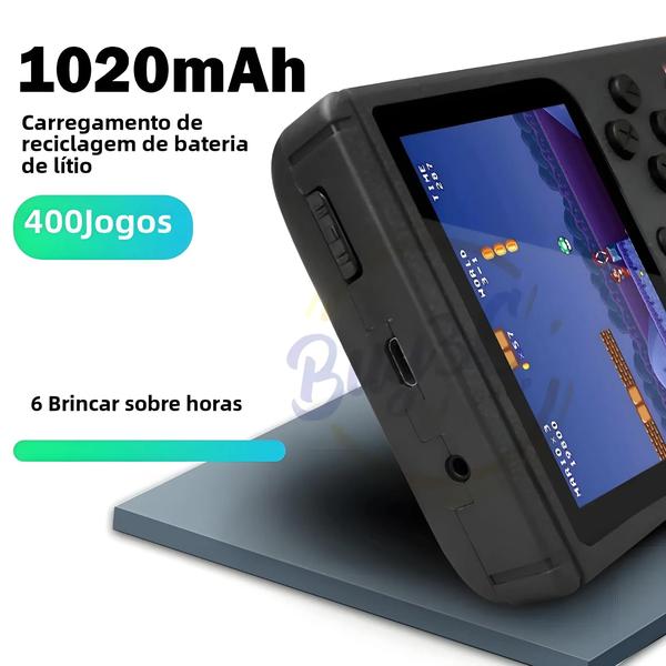 Imagem de Mini Console de Jogos Portátil Retrô 500 em 1 - Recarregável com 400 Jogos