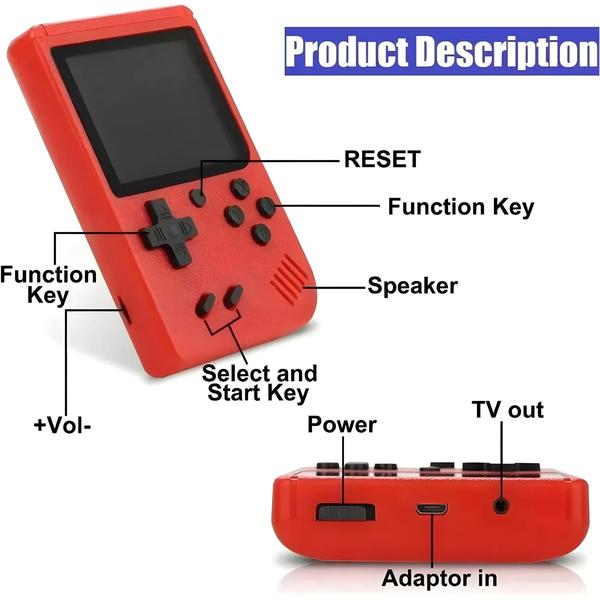 Imagem de Mini Console de Videogame Portátil Retrô - 8 Bits, LCD 2,4" e 500 Jogos Embutidos