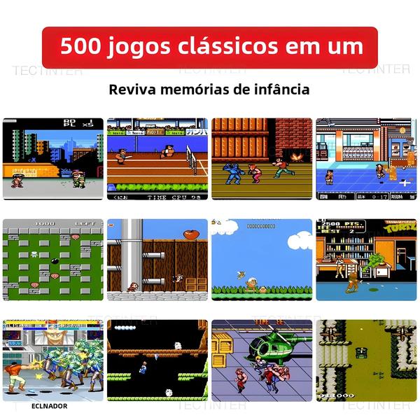 Imagem de Mini Console De Videogame Portátil Retrô Infantil, 8 Bits, 3 Polegadas, LCD, 500 Jogos Integrados