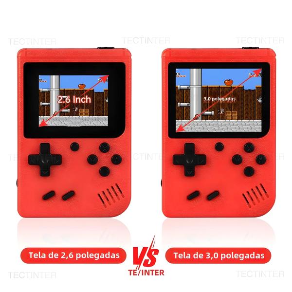 Imagem de Mini Console De Videogame Portátil Retrô Infantil, 8 Bits, 3 Polegadas, LCD, 500 Jogos Integrados