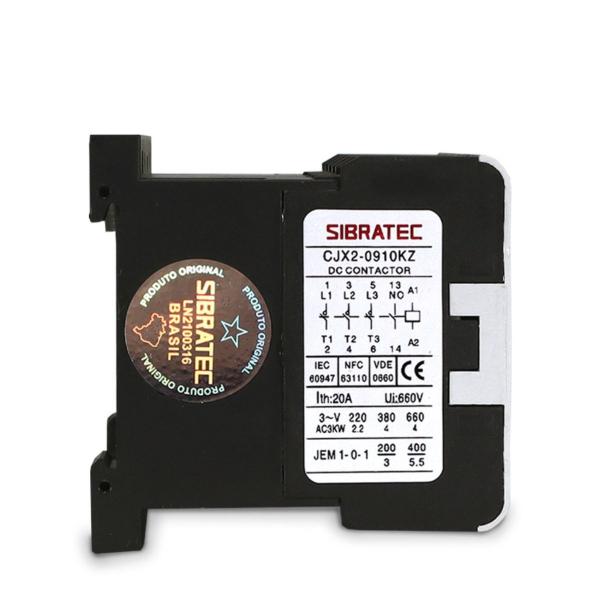 Imagem de Mini Contator 9A 24Vcc 1NA CJX2-0910K Sibratec