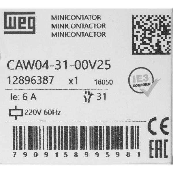 Imagem de Mini Contator Tripolar Az Caw043100 6A 3Na+1Nf 220Vac Weg