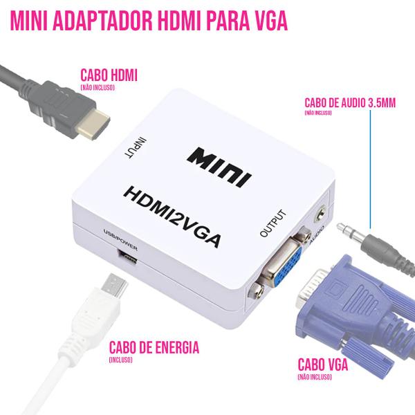 Imagem de Mini Conversor Adaptador HDMI p/ VGA Áuvio Vídeo Computador