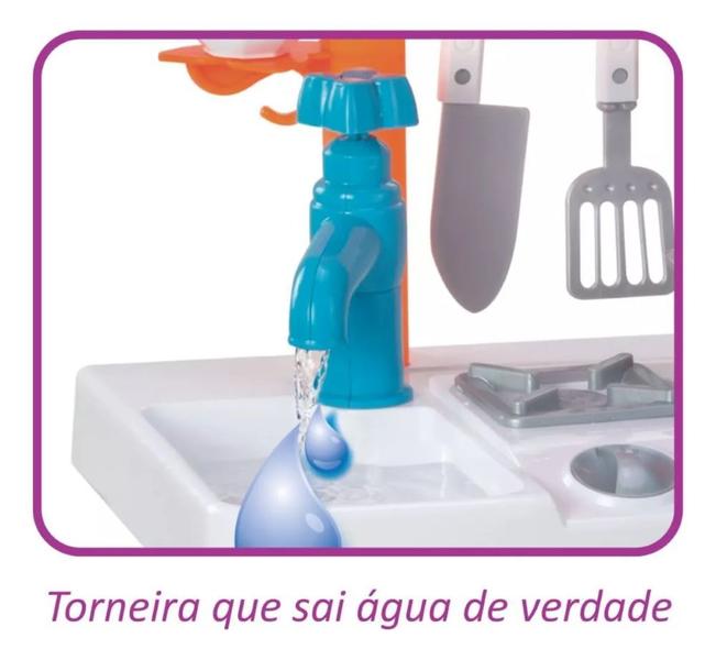 Imagem de Mini Cozinha Brinquedo Infantil Criança Azul Completa Sai Agua