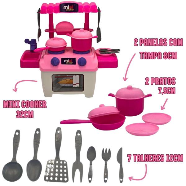 Imagem de Mini Cozinha Com Acessórios Fogão Brincadeira Confeiteira Chef Brinquedo Divertido Rosa