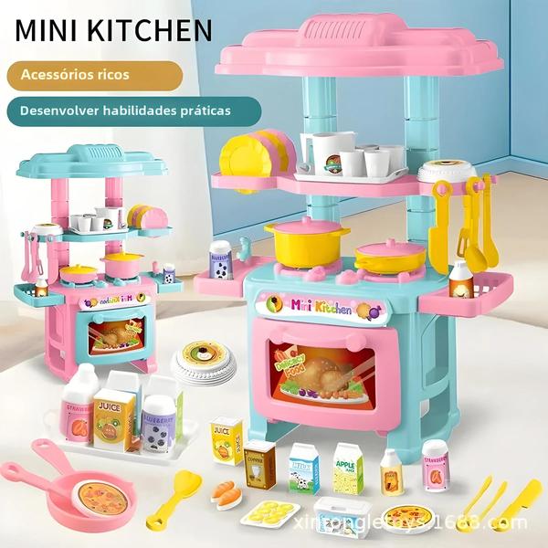 Imagem de Mini Cozinha Infantil para Brincar - Conjunto DIY com Talheres e Comida de Faz de Conta