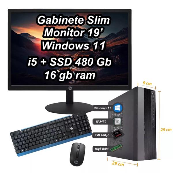 Mini Cpu Pc Desktop com Monitor 19 polegadas Intel Core I5 3ª 16gb 480gb Win11 Pacote office - Sbls Informática