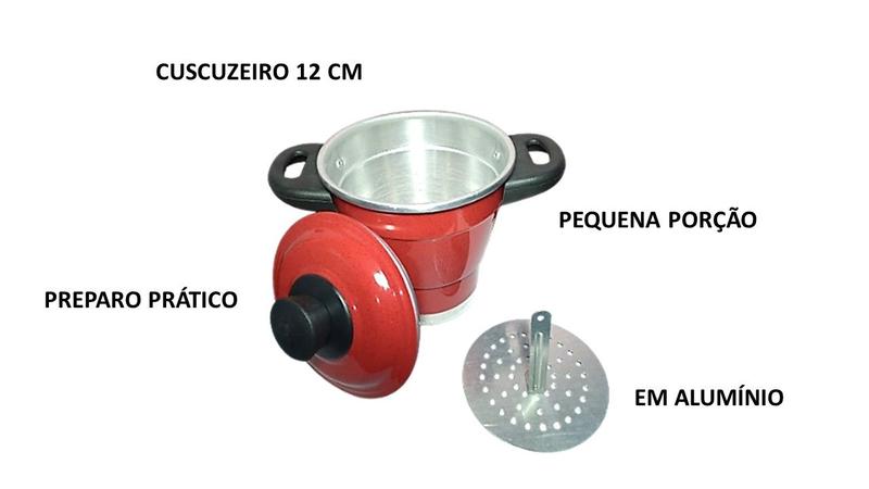 Imagem de Mini Cuscuzeiro Individual Tradicional 12cm Cuscuz A Vapor Vermelha