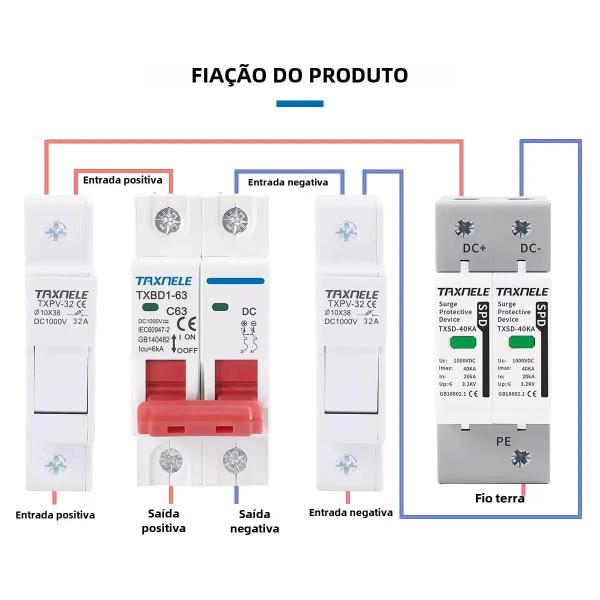 Imagem de Mini Disjuntor Solar DC 1000V 6A-63A 2P - Interruptor para Sistema Fotovoltaico