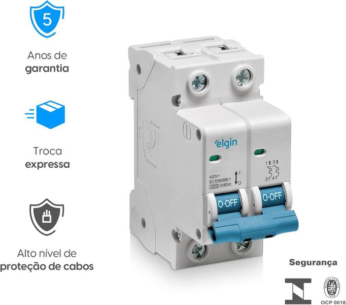 Imagem de Mini Disjuntor Termomagnético Bipolar 50A Curva C Elgin