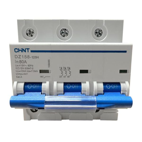 Imagem de Mini Disjuntor Tripolar Chint 80A DZ158-125H 10kA 415V