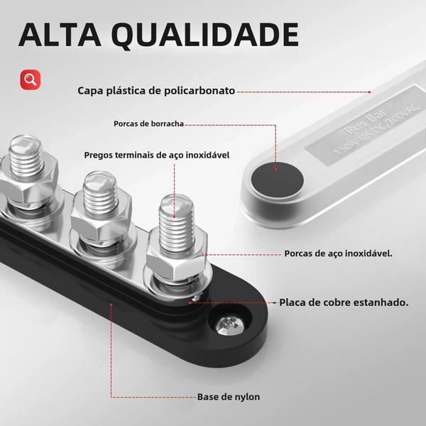 Imagem de Mini Distribuidor de Energia 12V 150A com Tampa e 4 Postes de 5/16" para Sistemas Solares