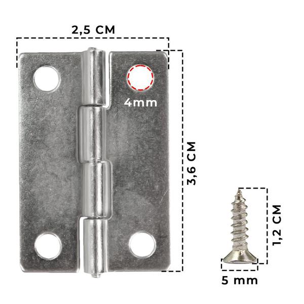 Mini Dobradiça 3,6cm Com Parafuso Para Caixa Mdf 30 Unidades - Russo Art Imagem de Mini Dobradiça 3,6cm Com Parafuso Para Caixa Mdf 30 Unidades