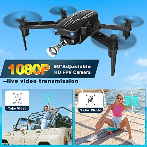 Imagem de Mini Drone com Câmera para Crianças Adultos - 1080P HD FPV Camera Drones com estojo de transporte, brinquedos dobráveis de controle remoto drone presentes RC Quadcopter para meninas com 4 baterias, Auto Hover, Modo sem cabeça, uma chave de início, aj