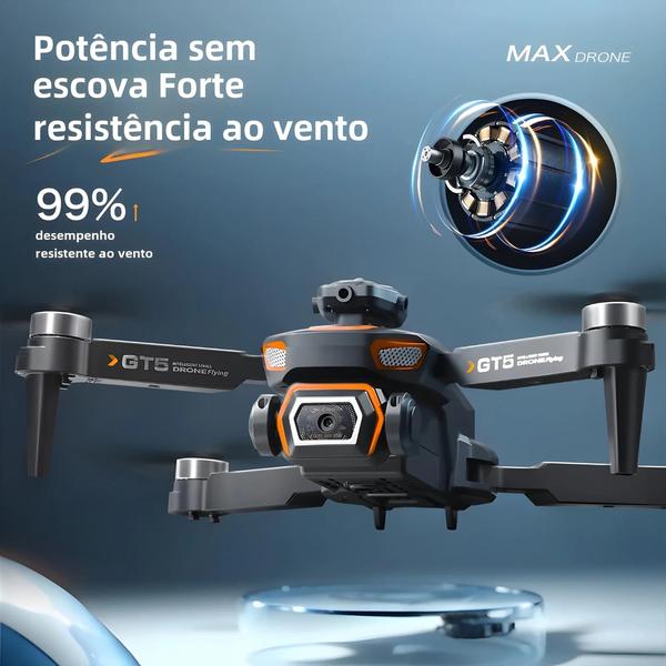 Imagem de Mini Drone Dobrável GT5 8K HD - Câmera Dupla, Motor Brushless e Evitação de Obstáculos