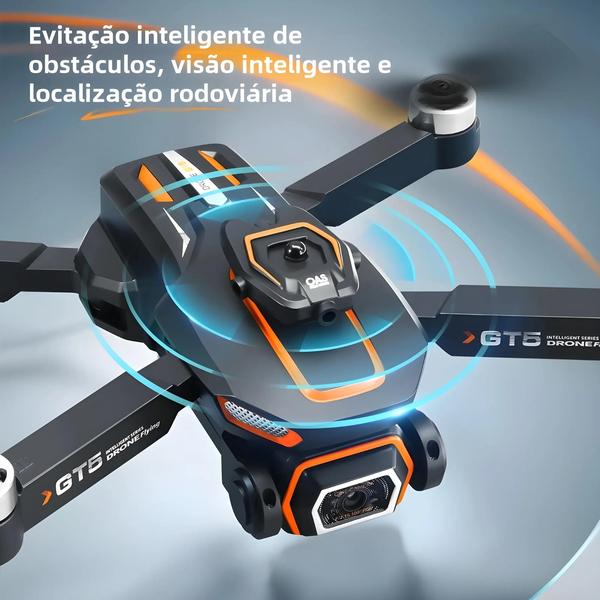 Imagem de Mini Drone Dobrável GT5 8K HD - Câmera Dupla, Motor Brushless e Evitação de Obstáculos