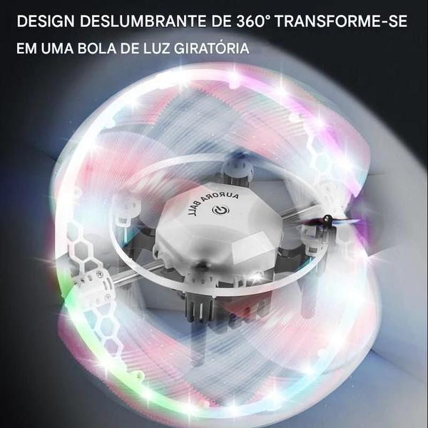 Imagem de Mini Drone Giratório Infantil Brinquedo Resistente Aurora Ball Giro RGB Efeito de rotação de luz