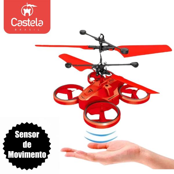 Imagem de Mini Drone Voador Vermelho Recarregável C/ Sensor de Movimento - Castela