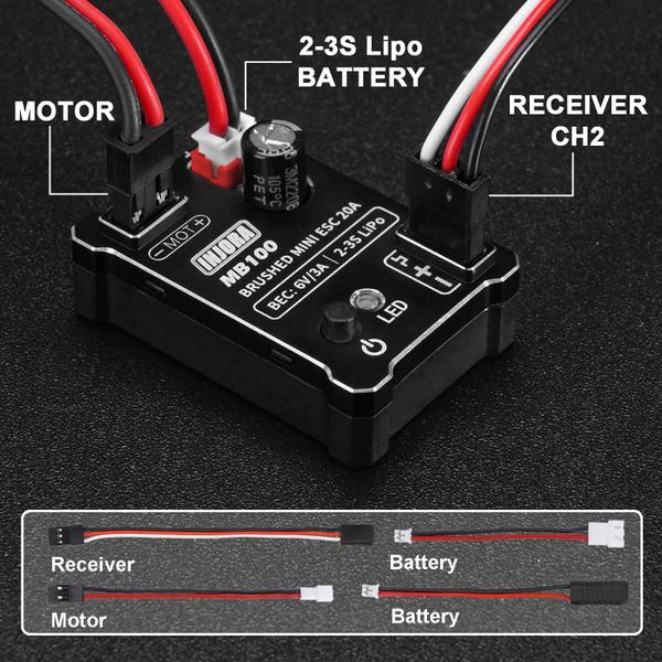 Imagem de Mini escovado ESC INJORA MB100-R80 20A para esteira RC 1/24 1/18