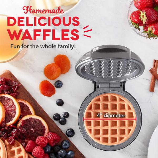 Imagem de Mini fabricante DASH Deluxe para waffles individuais, batatas fritas, chaffles Keto com escova e cordão incluídos e superfícies antiaderentes fáceis de limpar, 10 cm, cinza tempestade