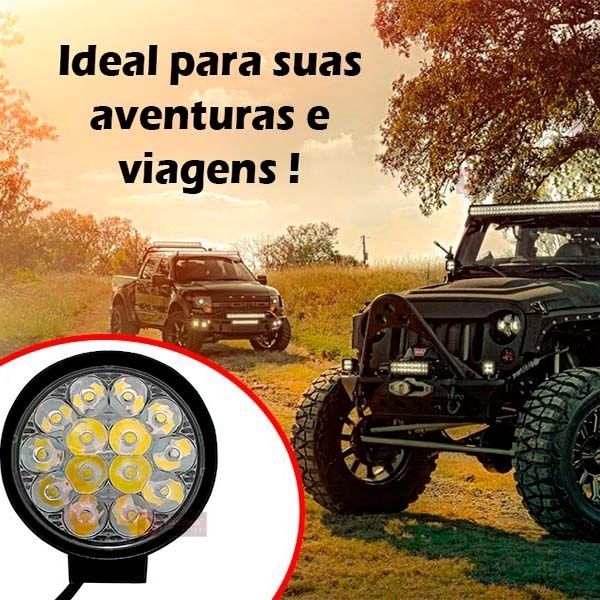 Imagem de Mini Farol de Milha Automotivo Universal Aux 42W Redondo 14 Leds 9-36v Carro Moto Trator Caminhão Offroad Maquina