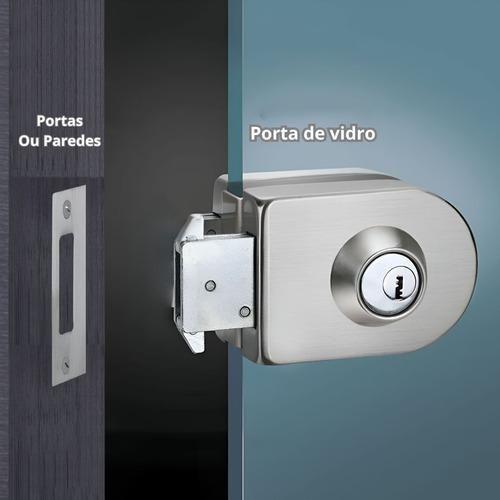 Imagem de Mini Fechadura Inox Trinco Porta Sobrepor De Pressão Vidro