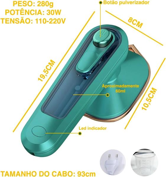 Imagem de Mini Ferro de Passar Roupa Portátil e Compacto: Ideal para Viagens, Bivolt, Funciona a Vapor (Úmido e Seco) Att Brazil