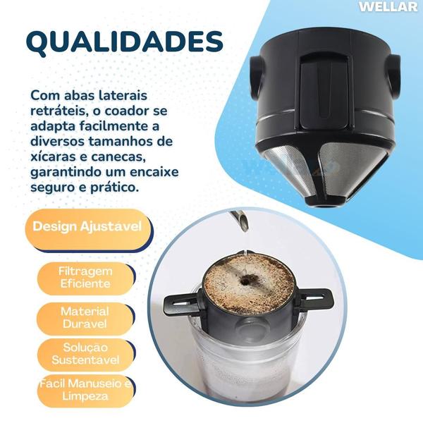 Imagem de Mini Filtro Coador de Café Portátil Reutilizável Com Suporte Dobrável