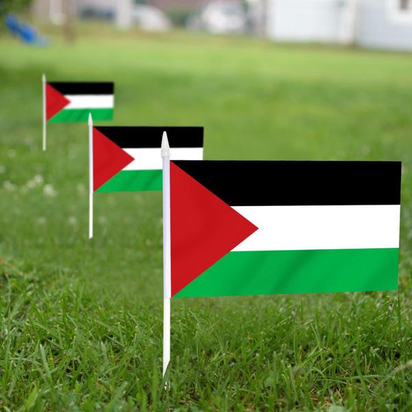 Imagem de Mini Flag Anley Palestine, pacote com 12 unidades, 13 x 21 cm, portátil com bastão