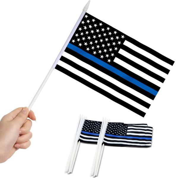 Imagem de Mini Flags Anley Thin Blue Line USA, pacote com 12 unidades, 13 x 20 cm com bastão