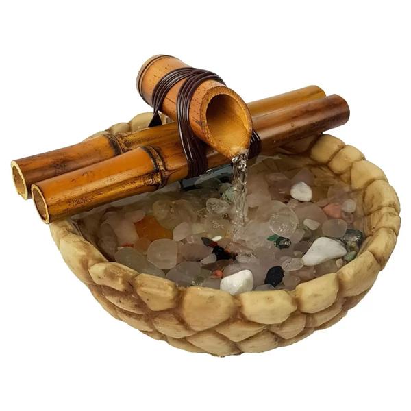 Imagem de Mini Fonte Agua Cascata Feng Shui Mesa Bambu Decorativa 19cm Enfeite