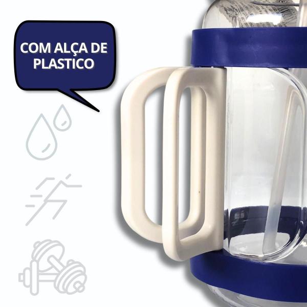 Imagem de Mini Galão Água Squeeze Plástico Bico Canudo Tampa 1600ml Azul