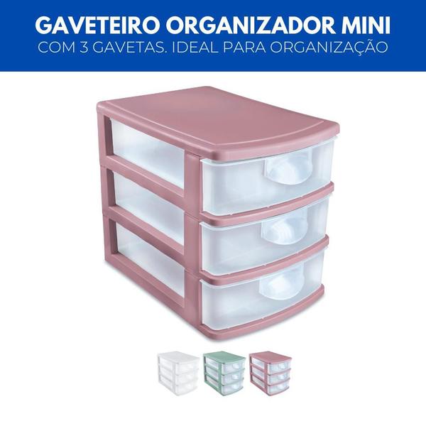 Imagem de Mini Gaveteiro de Mesa Escritório Quarto Multiuso 3 Gavetas