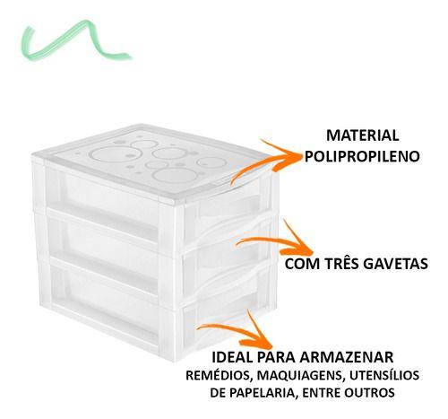 Imagem de Mini Gaveteiro Pequeno Organizar 3 Gavetas Cristal Kit 4