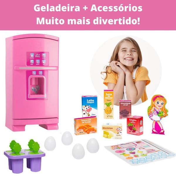 Imagem de Mini Geladeira Infantil Cozinha Brinquedo Grande Rosa Menina