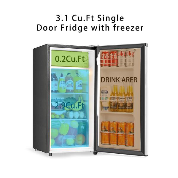 Imagem de Mini geladeira Seaoola com freezer de 3,1 pés cúbicos de porta única prateada