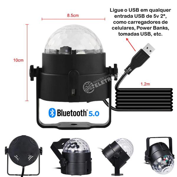 Imagem de Mini Globo Jogo De Luz RGB Colorido Com Bluetooth e Caixinha de Som Iluminação P/ Festa USB LEY2165