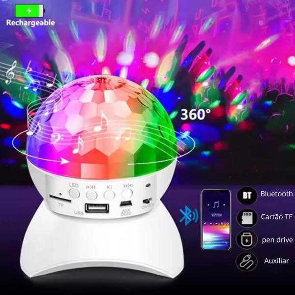 Imagem de Mini Globo Led Colorido Laser Bola Maloca Caixa De som  Iluminação Potente Bluetooth Festa LEY2145