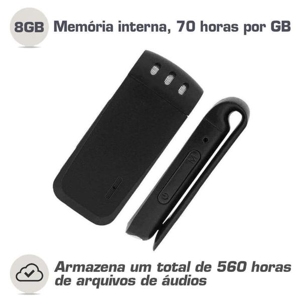 Imagem de Mini Gravador Espião 8GB com MP3, Grava até 560h horas