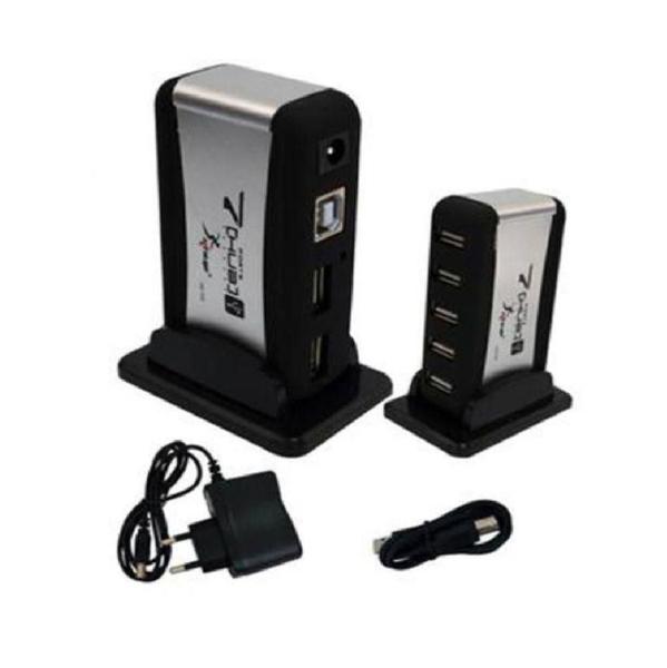 Mini Hub USB 2.0 Com 7 Portas em Torre com Fonte De Alimentação - Knup Imagem de Mini Hub USB 2.0 Com 7 Portas em Torre com Fonte De Alimentação