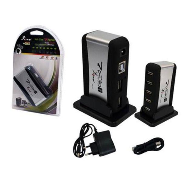 Mini Hub USB 2.0 Com 7 Portas em Torre com Fonte De Alimentação - Knup Imagem de Mini Hub USB 2.0 Com 7 Portas em Torre com Fonte De Alimentação