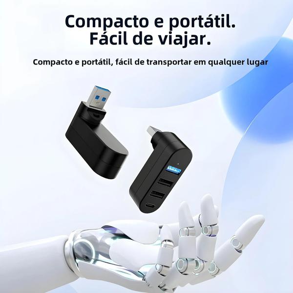 Imagem de Mini Hub USB 4 Portas Alta Velocidade - Adaptador Tipo C 3.0/2.0